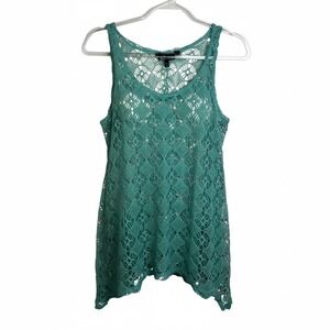 SJS Teal Crochet Knit Tank Top Women's Size S Sleeveless Cover‎ Up Beach Boho
